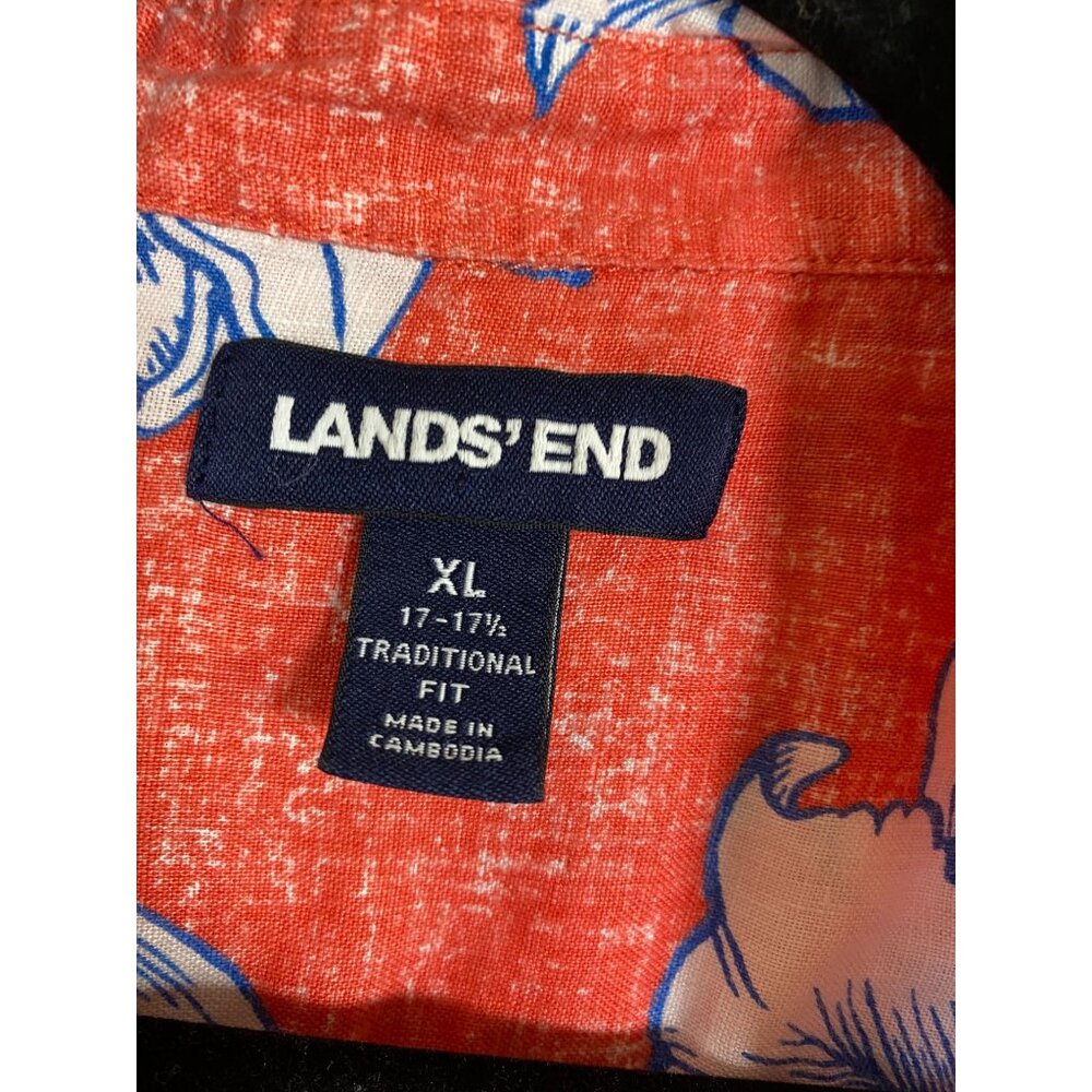Lands End Linen‎ Hawaiian Shirt Men sz XL Short Sleeve Button Up Traditional Fit - Picture 3 of 14